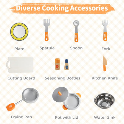 Pretend Play Toy Kitchen Set with Clock Stove Spice Rack for Aged 3+