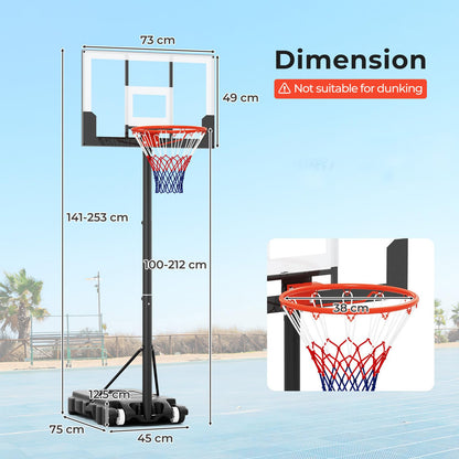 Portable Kids Basketball Hoop Outdoor with Shatterproof PC Backboard and Wheels