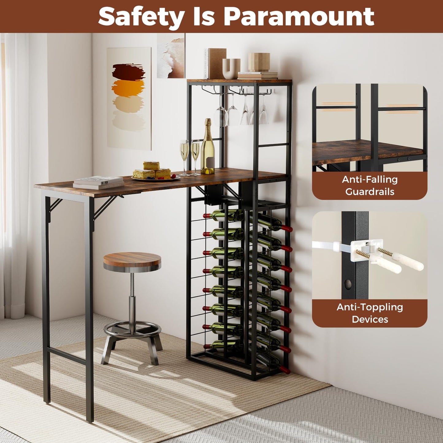 Bar Table with Foldable Tabletop for Dining Room and Living Room