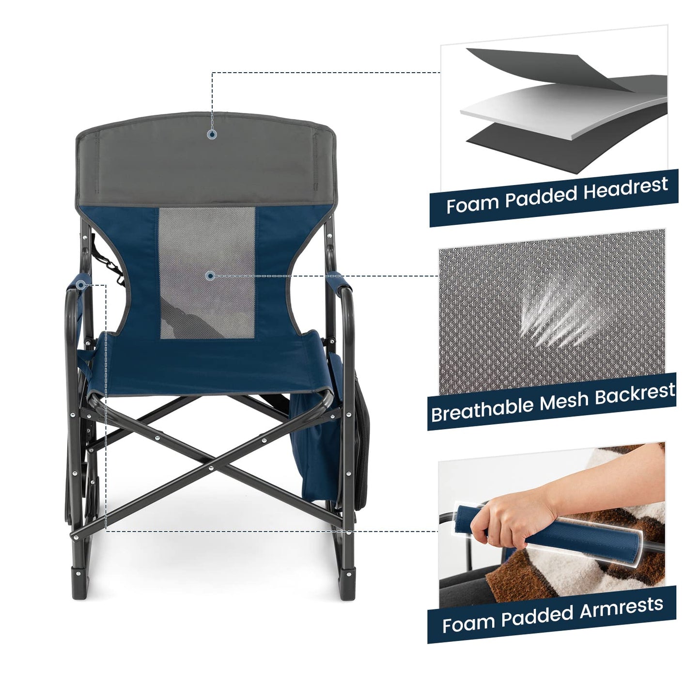 Oversized Camping Chairs with Side Table for Lawn Picnic Hiking Fishing