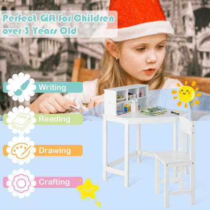 Kids Corner Desk and Chair Set with Chair and Hutch