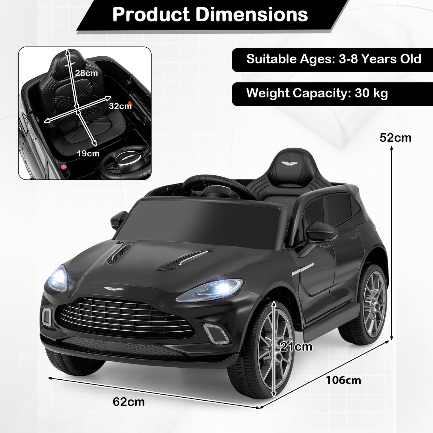 12V Kids Ride on Vehicle Aston Martin Licensed with Horn and Taillights