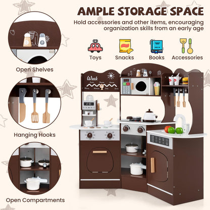 Kids Corner Wooden Play Kitchen with Coffee Machine Slide Microwave