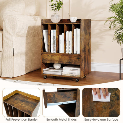 Record Player Stand On Wheels with 5 Compartments for Living Room Bedroom