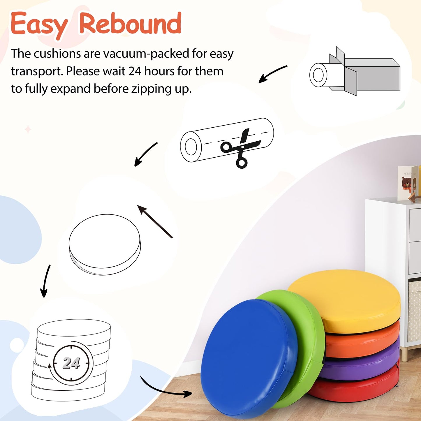 Round Seat Cushions with Handle 6 PCS Colorful Flexible Soft Foam Mat