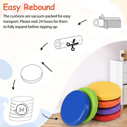 Round Seat Cushions with Handle 6 PCS Colorful Flexible Soft Foam Mat