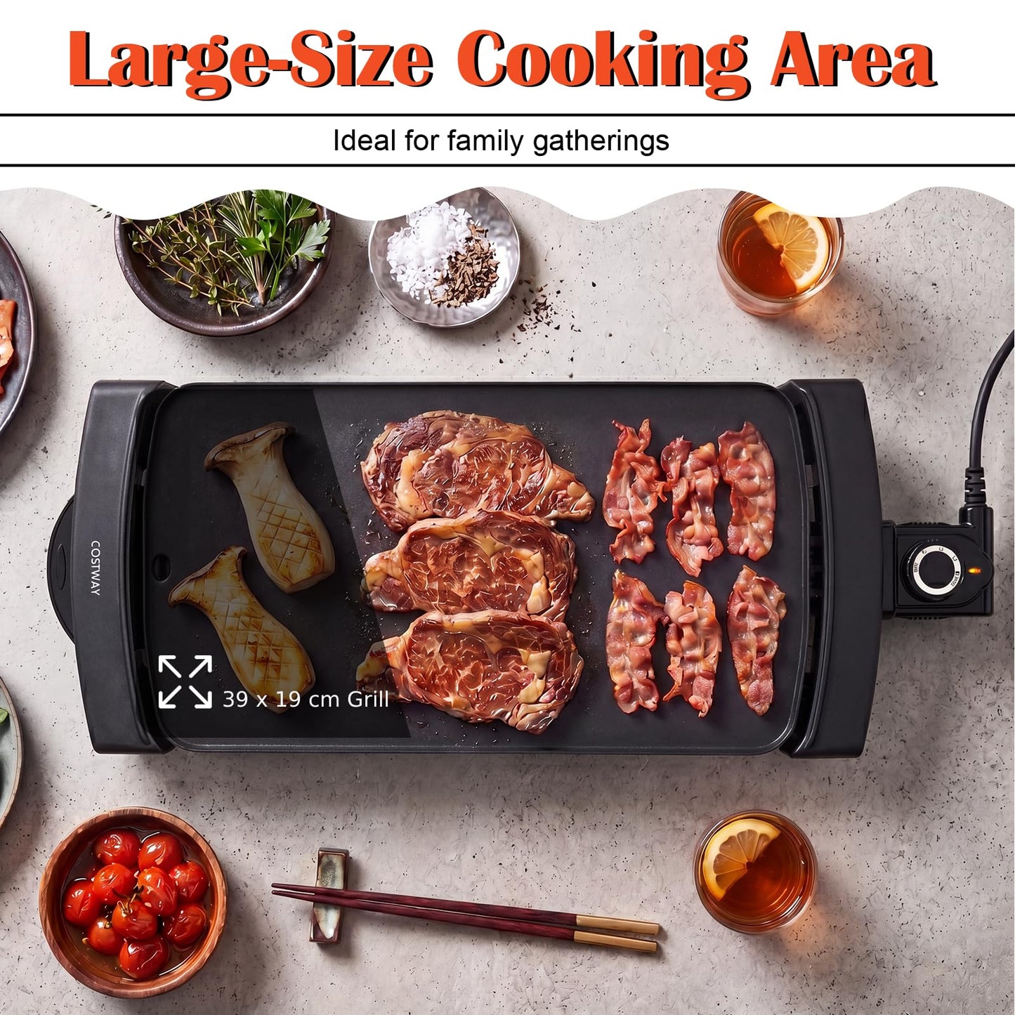 Electric Teppanyaki Grill, 1600W/2150W BBQ Griddle with Nonstick Flat Cooking Surface