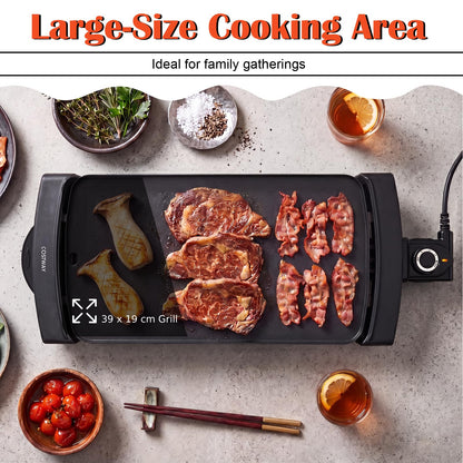Electric Teppanyaki Grill, 1600W/2150W BBQ Griddle with Nonstick Flat Cooking Surface