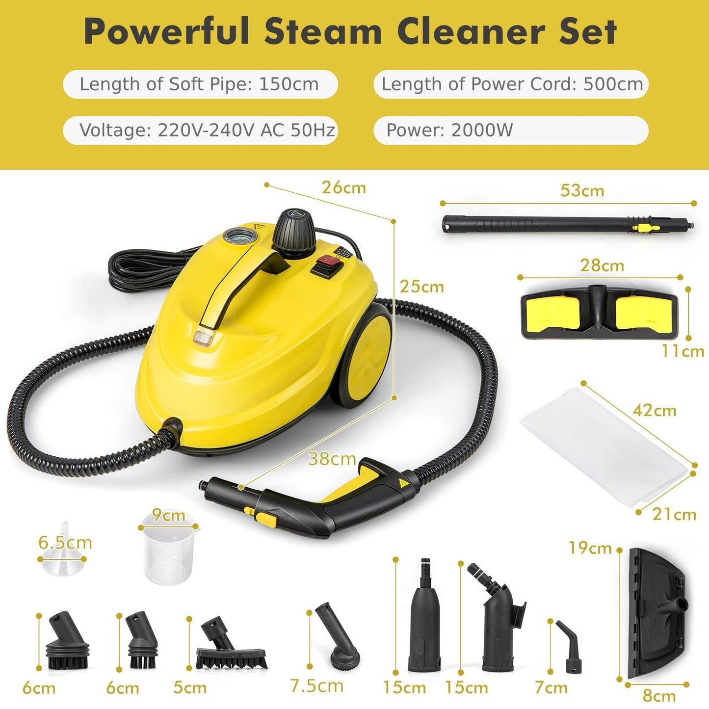 2000W 1.8L Multipurpose Steam Cleaner with 13 Accessories