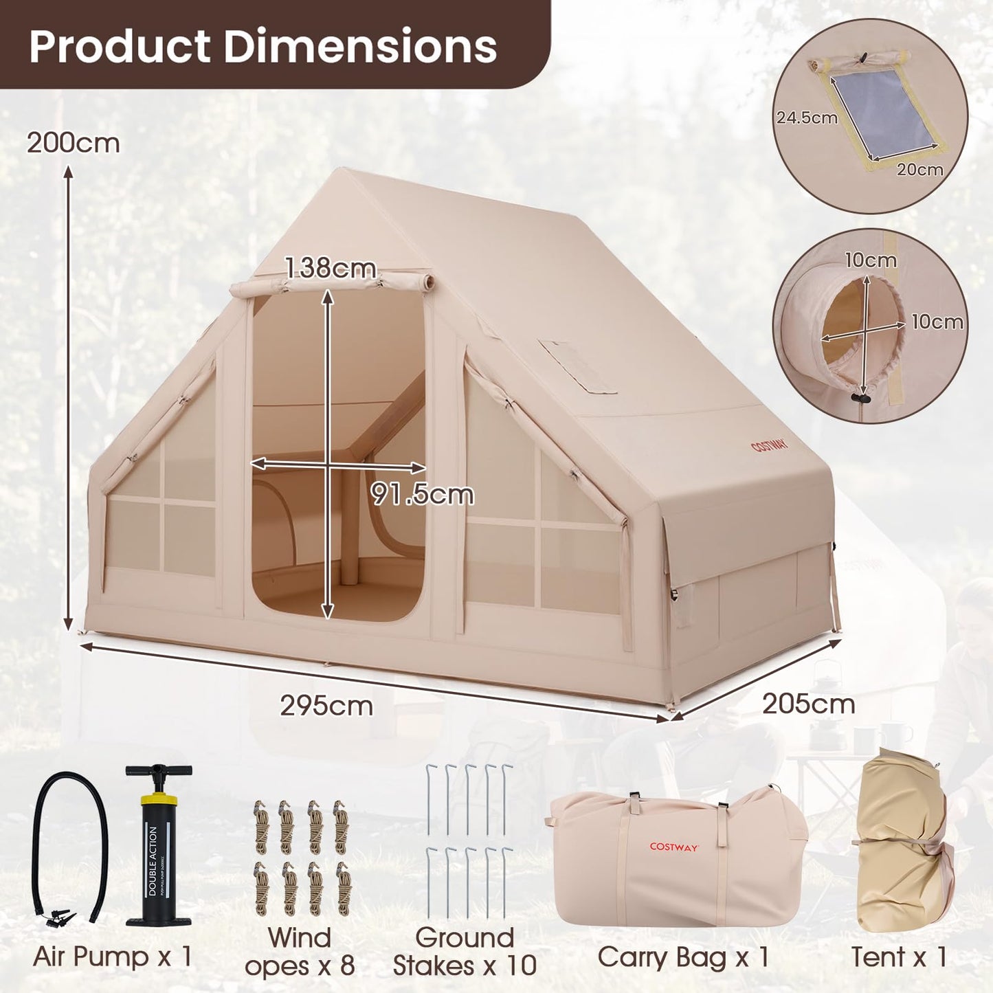 Inflatable Camping Tent with Stove Jack 4 Season Blow Up Tent with Pump