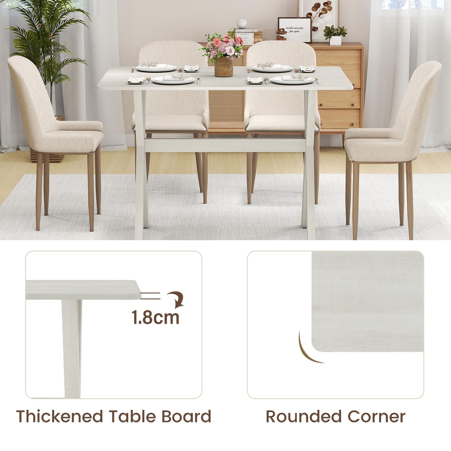Modern Dining Table Wooden Kitchen Table with X-shaped Frame and with Wood Grain Texture Tabletop
