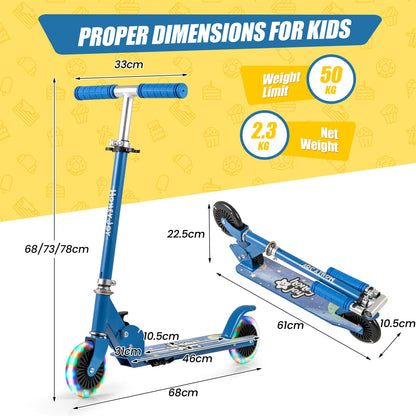 2-Wheel Foldable Kick Scooter with Light Up Wheels and Adjustable Handlebar