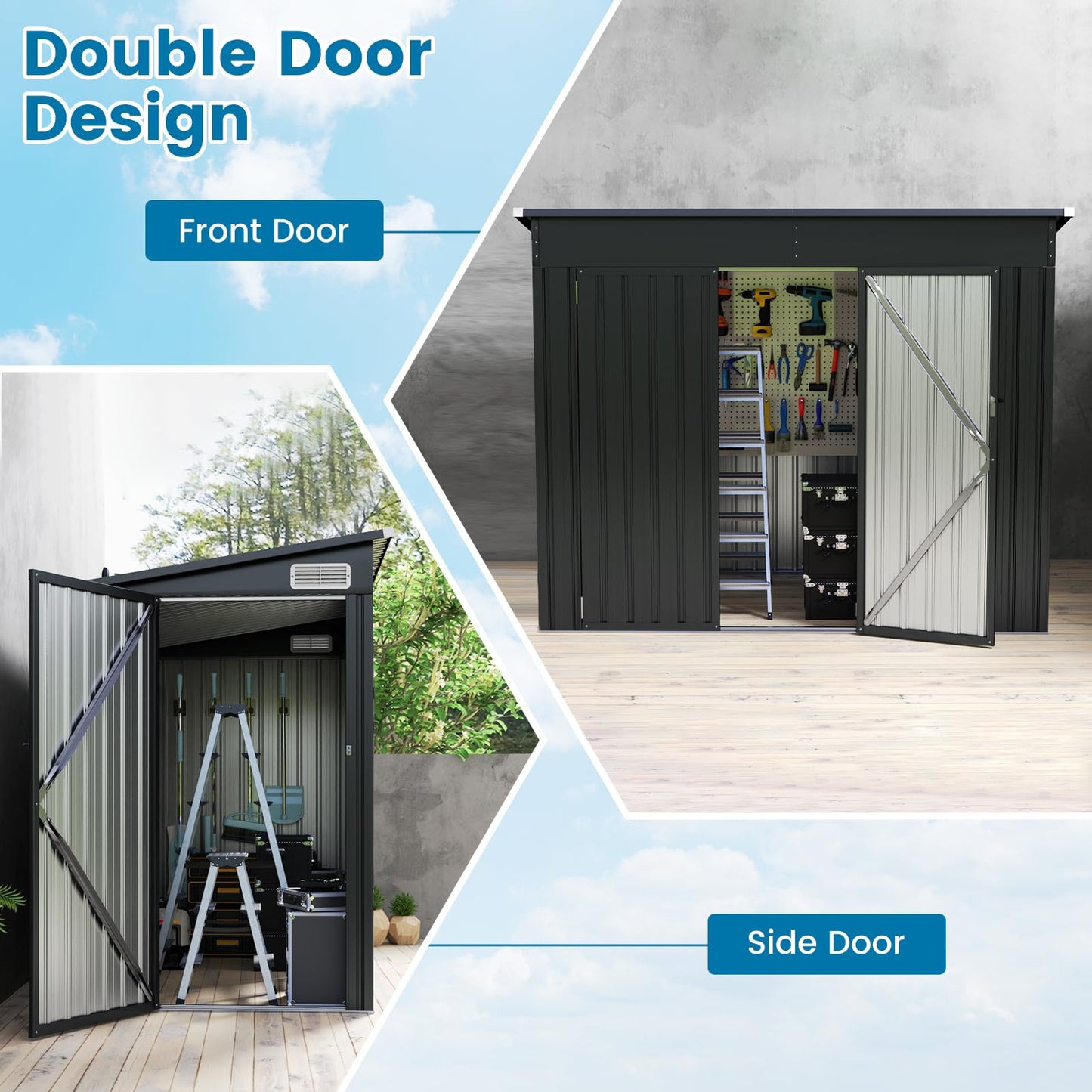 Outdoor Storage Shed Garden Tool House with 2 Doors