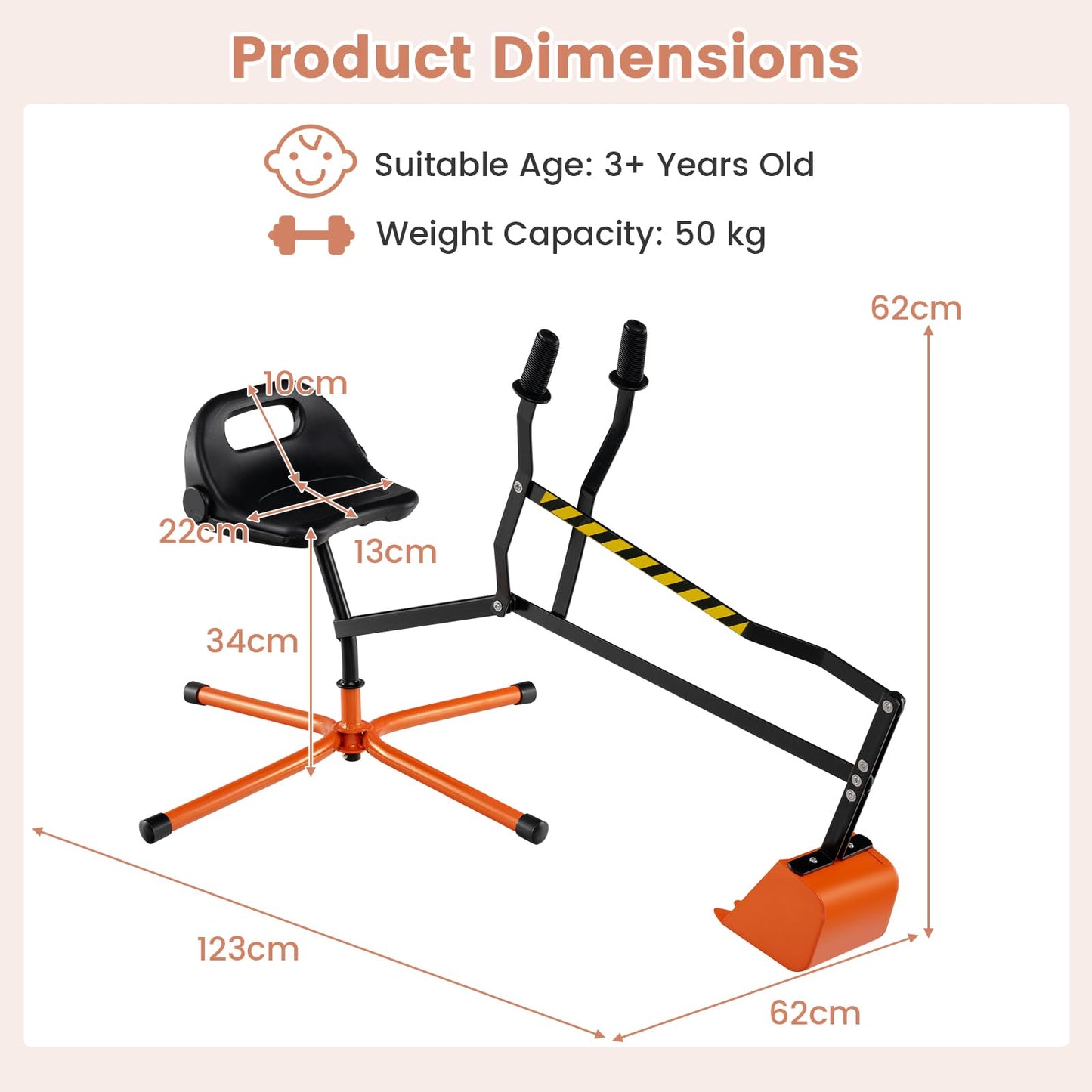Children Construction Excavator with 2-Handed Controls & 360° Rotatable Function