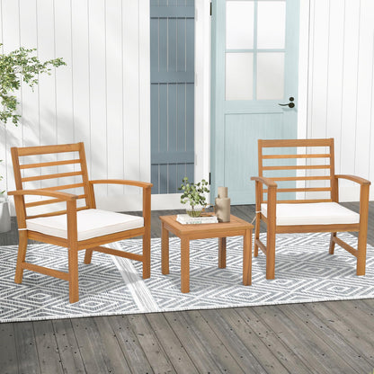 3-Piece Patio Bistro Set Acacia Wood Garden Furniture Set with Coffee Table 2 Armchairs