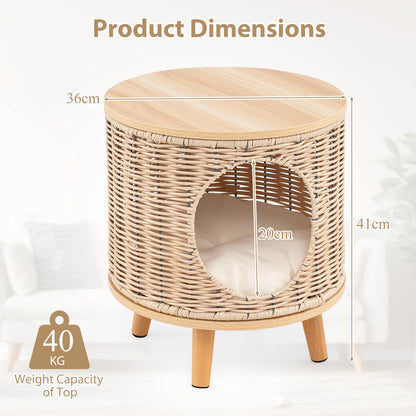 Wicker Cat Bed Ottoman Elevated Cats Cave Sleeping House