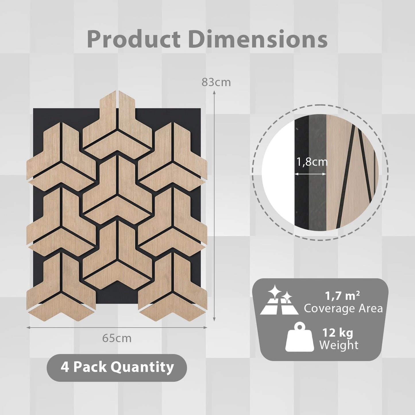 4 Pack Acoustic Panels for Walls 83 x 65 cm Sound Absorbing Panel