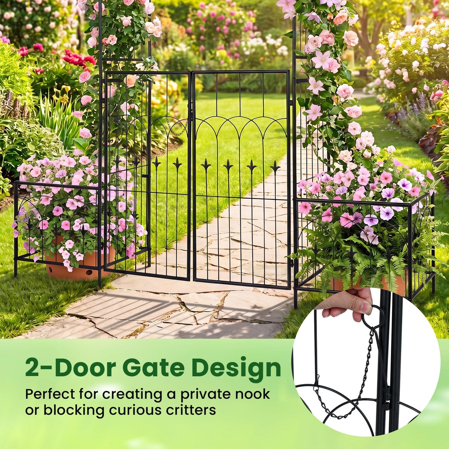 Garden Arbor with Gate and Planter Boxes 206cm Heavy Duty Metal Arch