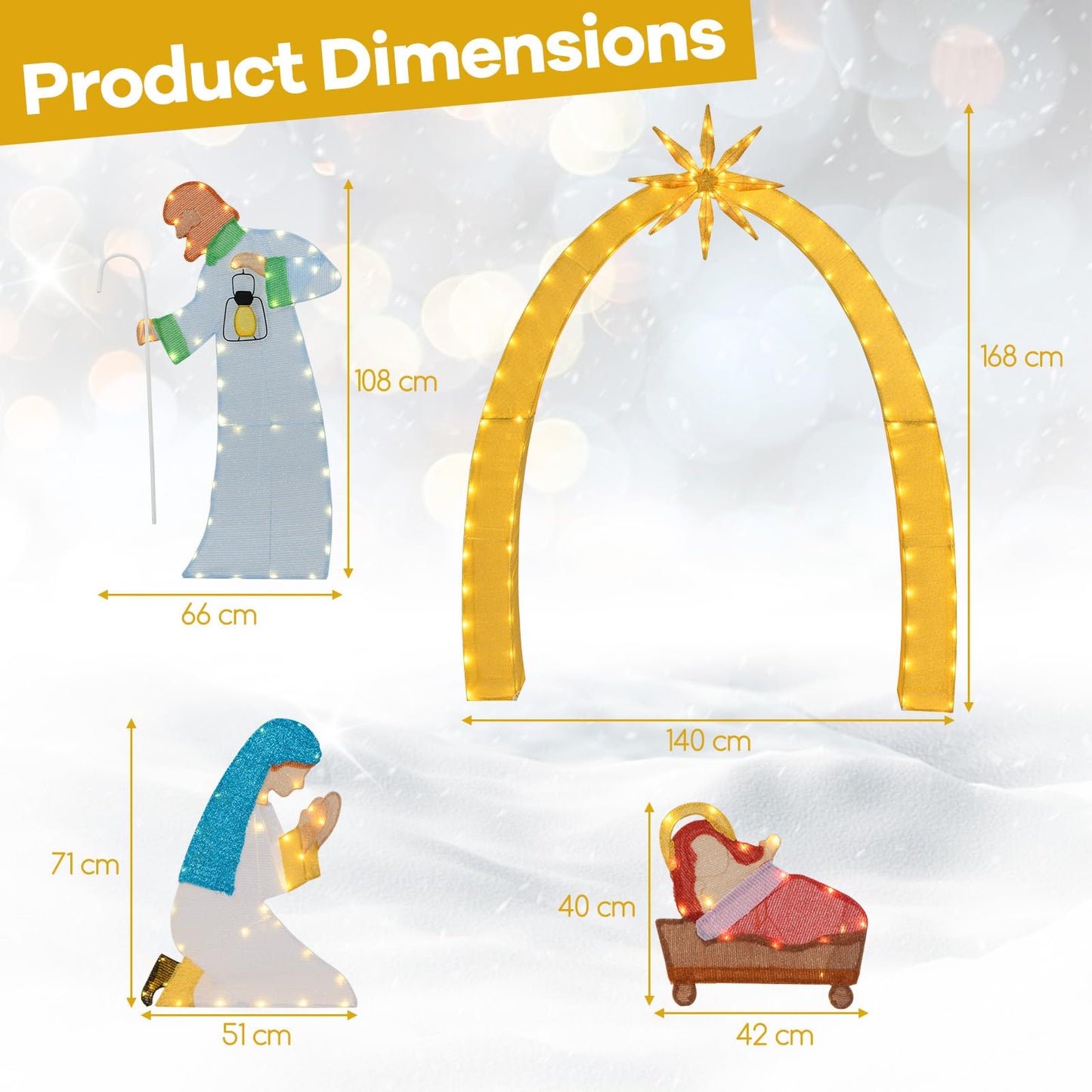 168 CM Christmas Nativity Scene with 194 LED Warm White Lights