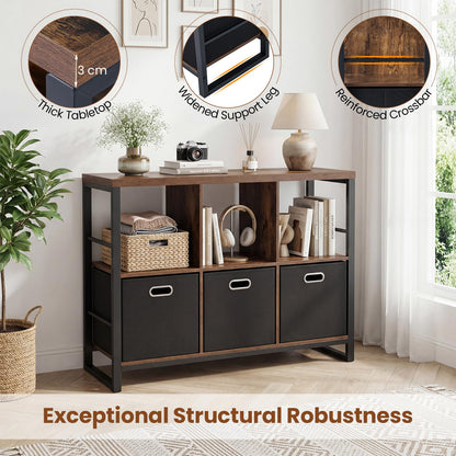 6 Cube Storage Organizer with 3 Storage Bins Sturdy Metal Frame and 3 Open Shelves