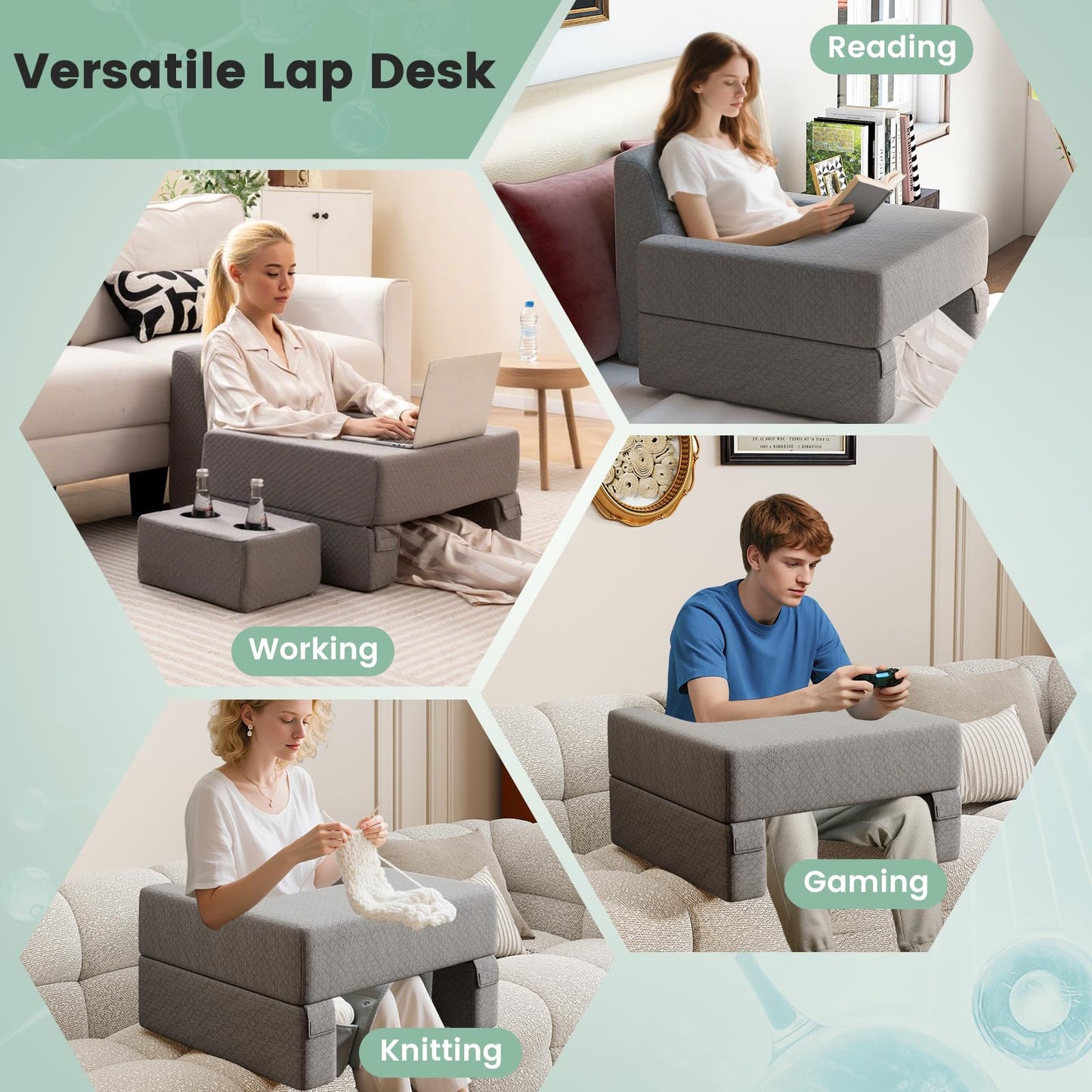 3-Piece Reading Pillow Set with Coaster Back Cushion and Storage Pocket