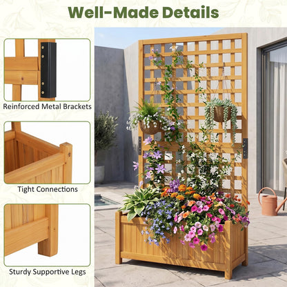 Raised Garden Bed with Trellis, Wooden Trough Planter
