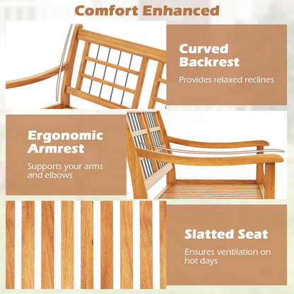 Patio Acacia Wood Bench Wooden 2 Person Outside Chair