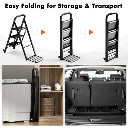 2-In-1 Hand Truck and Ladder Foldable 3-Step Ladder with Non-slip Wide Pedals