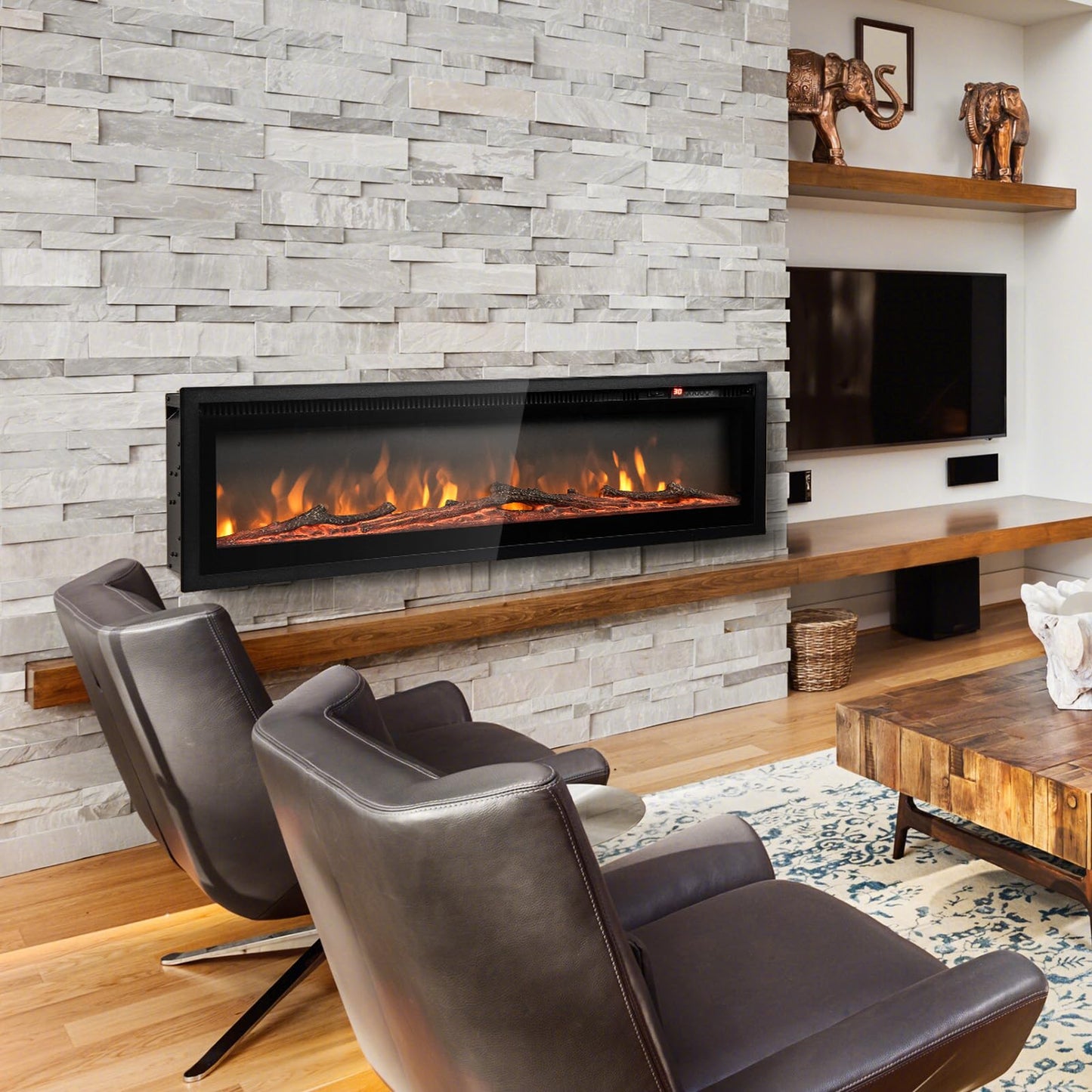 GiantexUK Electric Fireplace, Freestanding Wall Mounted Recessed Electric Fire Heater with 12 Flame Colors