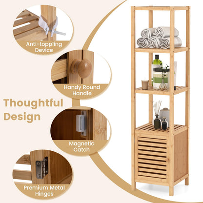 Freestanding Storage Cupboard with Shuttered Door and Open Shelves