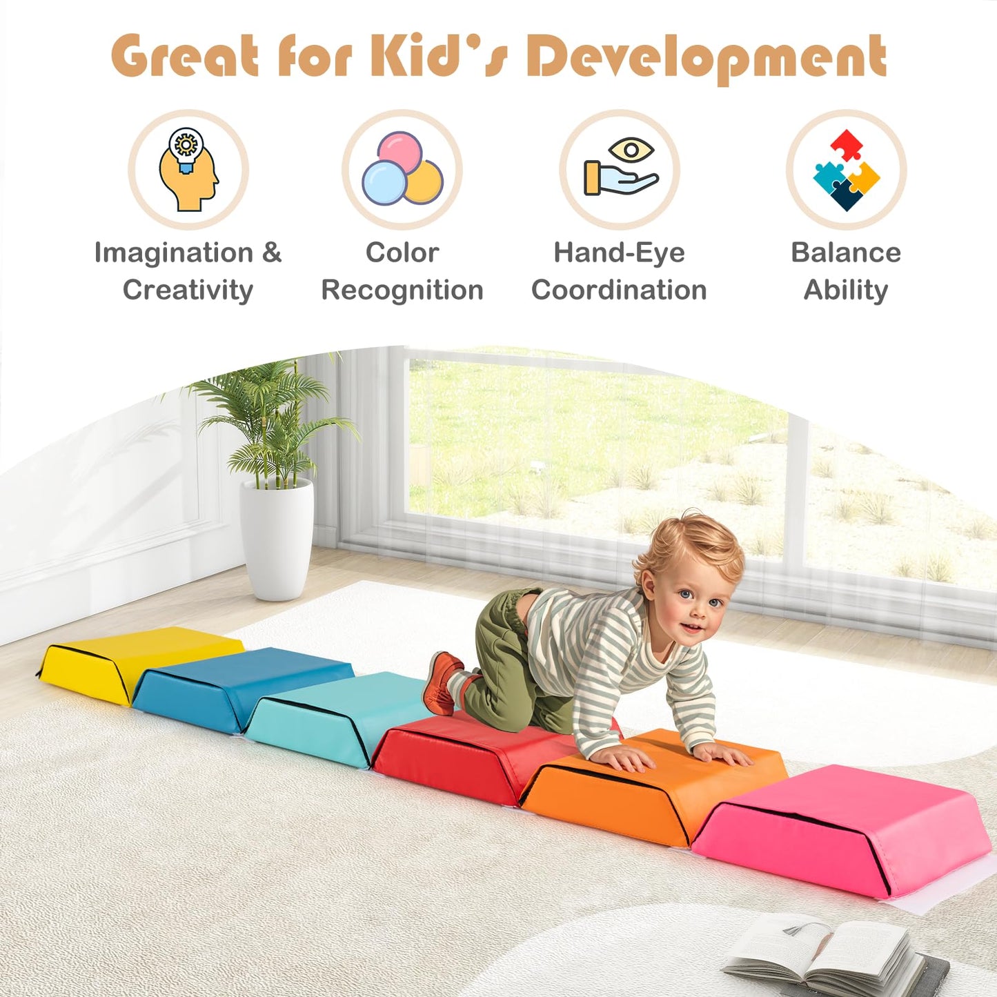 Colorful Exercise Tumble Mat for Kids with Detachable Zippered PU Covers