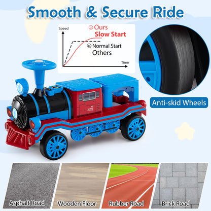 3-Seater Ride on Train Set Trackless with 2 Removable Chairs and Train Whistle