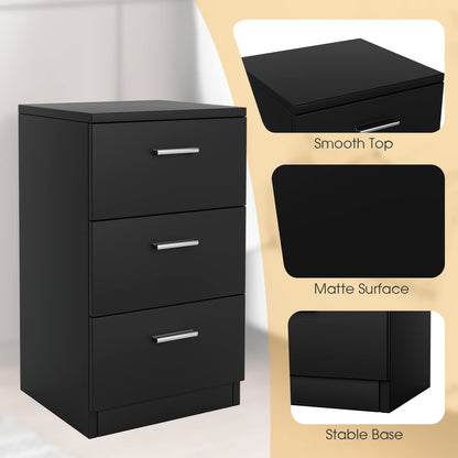 Space-saving Night Chest with 3 Drawers and Handles for Bedroom