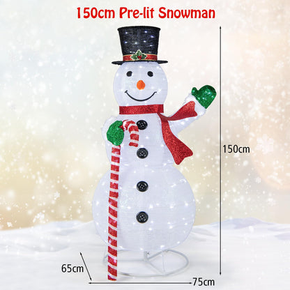 150 cm Large White Pre-lit Lighted Snowman Christmas Decoration