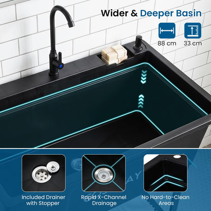 100L Kitchen Sink, Free Standing Catering Sink with Rotating Faucet
