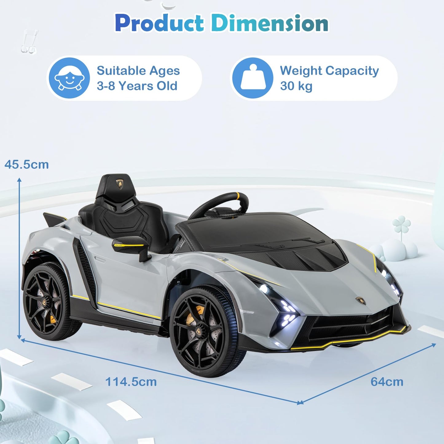 12V Kids Ride on Car 4WD Lamborghini Licensed with 3 Speeds and Music