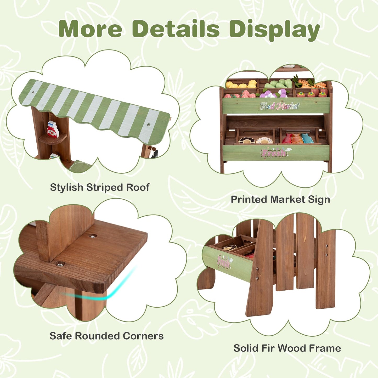 Wooden Kids Grocery Store Playset with Chalkboard | Indoor Outdoor Farm Market Stand