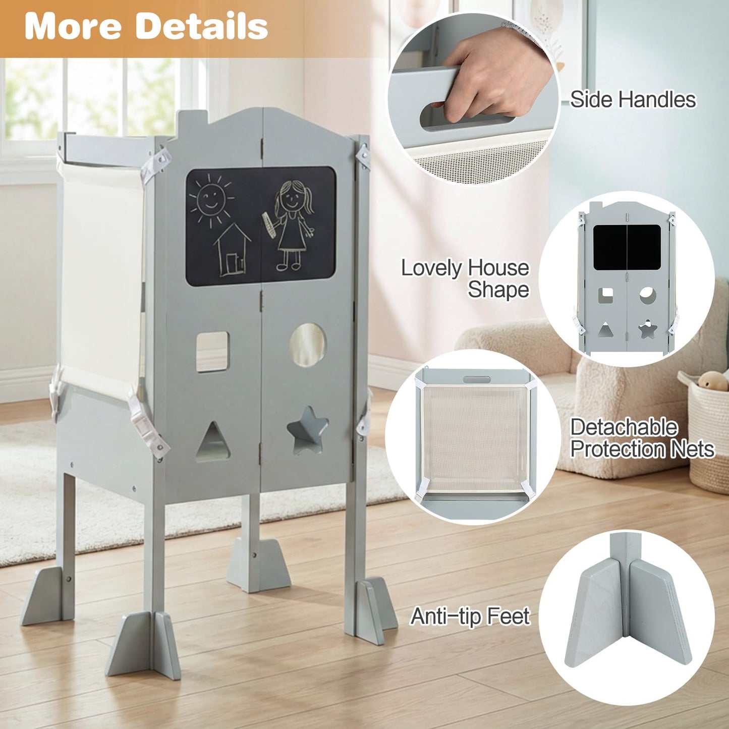 Foldable Toddler Step Stool with Chalkboards and 2-Step Stool for Boys and Girls Aged 2+