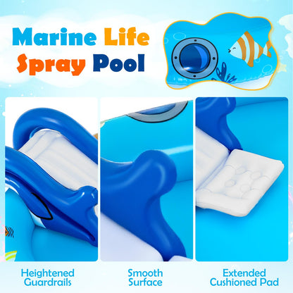 Inflatable Play Center, Marine Life Spray Paddling Pool with Slide & Sprinkle