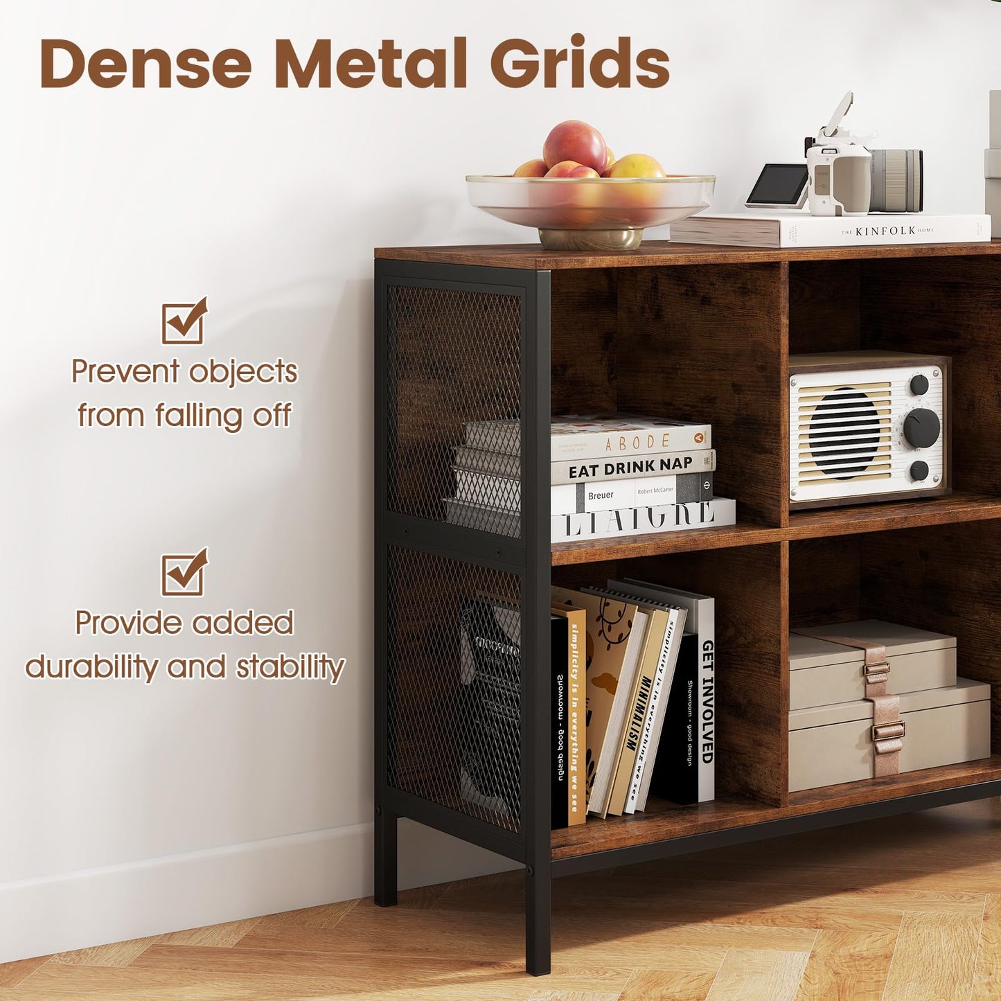 6 Cube Storage Bookcase, Wooden Freestanding Bookshelf Side Cabinet