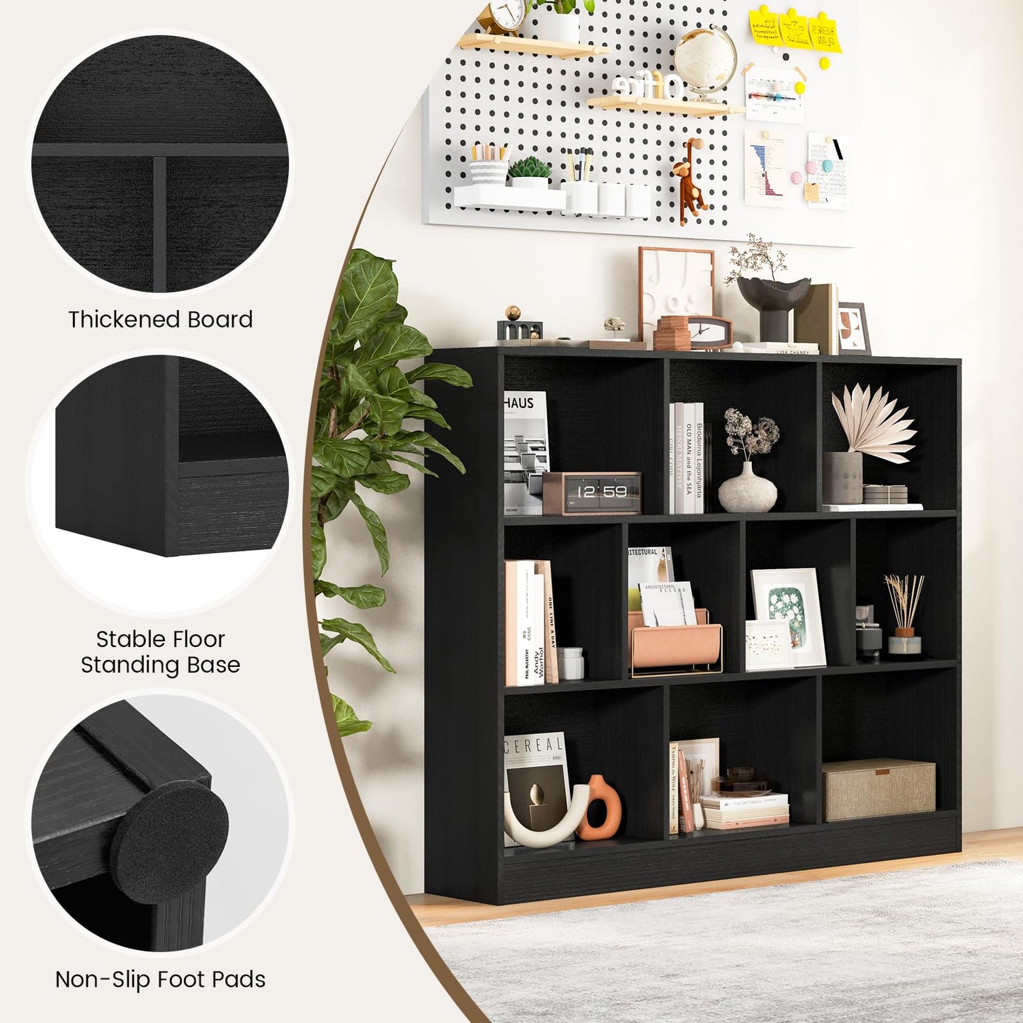 10-Cube Bookshelf Freestanding Storage Organizer with 2 Anti-Tipping Kits