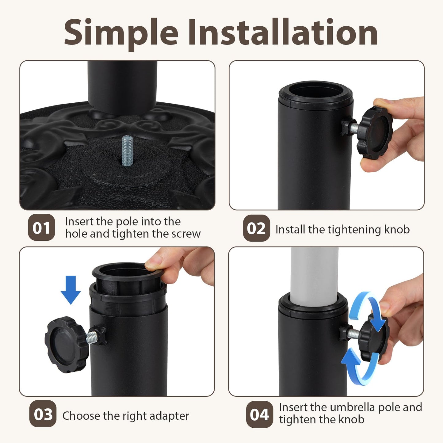 Round Parasol Base, 38mm Heavy Duty Umbrella Stand