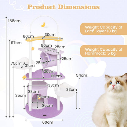 Multi-level Cute Cat Tree 158CM Large Cat Tower with Metal Frame