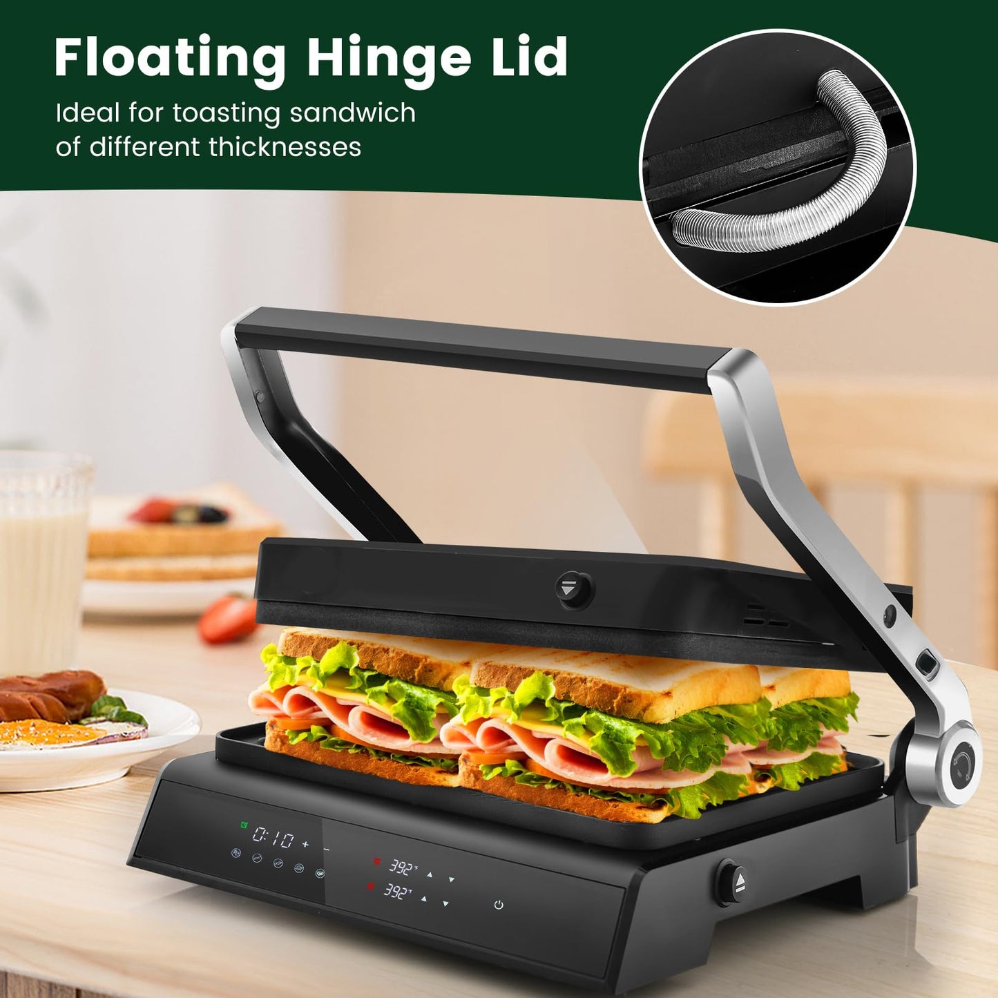 3 in 1 Indoor Grill with 180-degree Opening Design and 5 Auto Cooking Modes