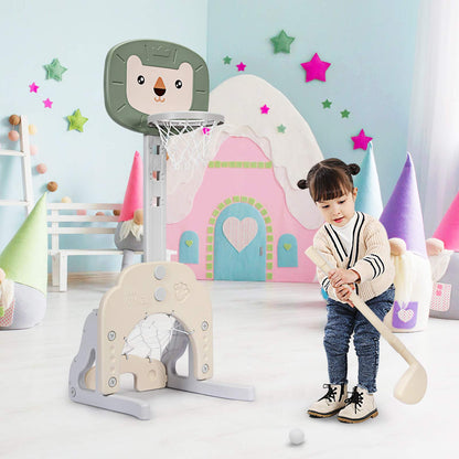 3-in-1 Basketball Hoop Set Stand with 5 Adjustable Height Levels