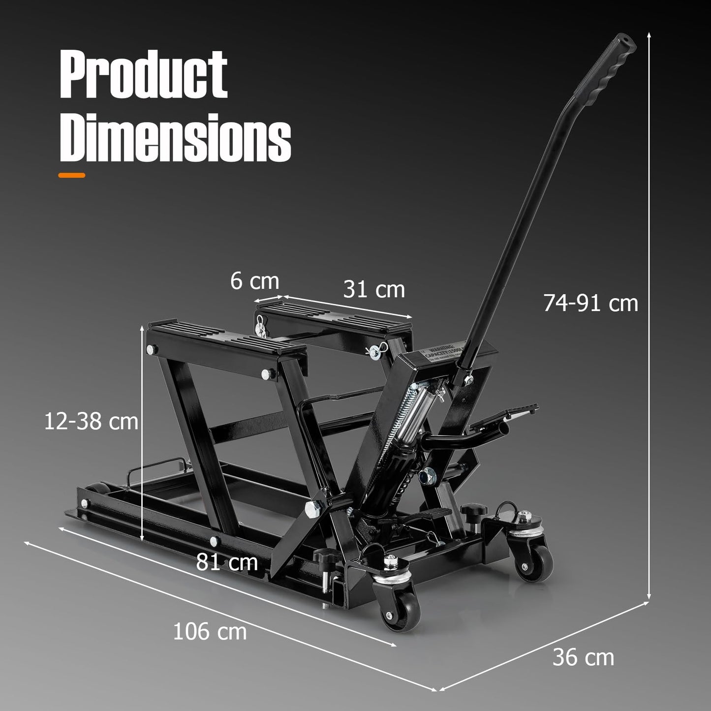 680KG Motorcycle Lift Jack with 4 Wheels and Footplates