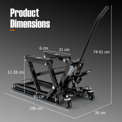 680KG Motorcycle Lift Jack with 4 Wheels and Footplates