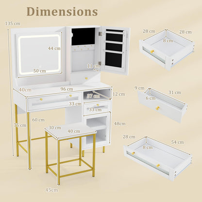 Vanity Set with 2 Fluted Glass Drawers and 1 Ordinary Drawer