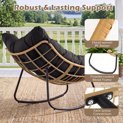 Outdoor Rocking Chair, Oversized Patio Wicker Egg Chair with Thick and Removable Cushion