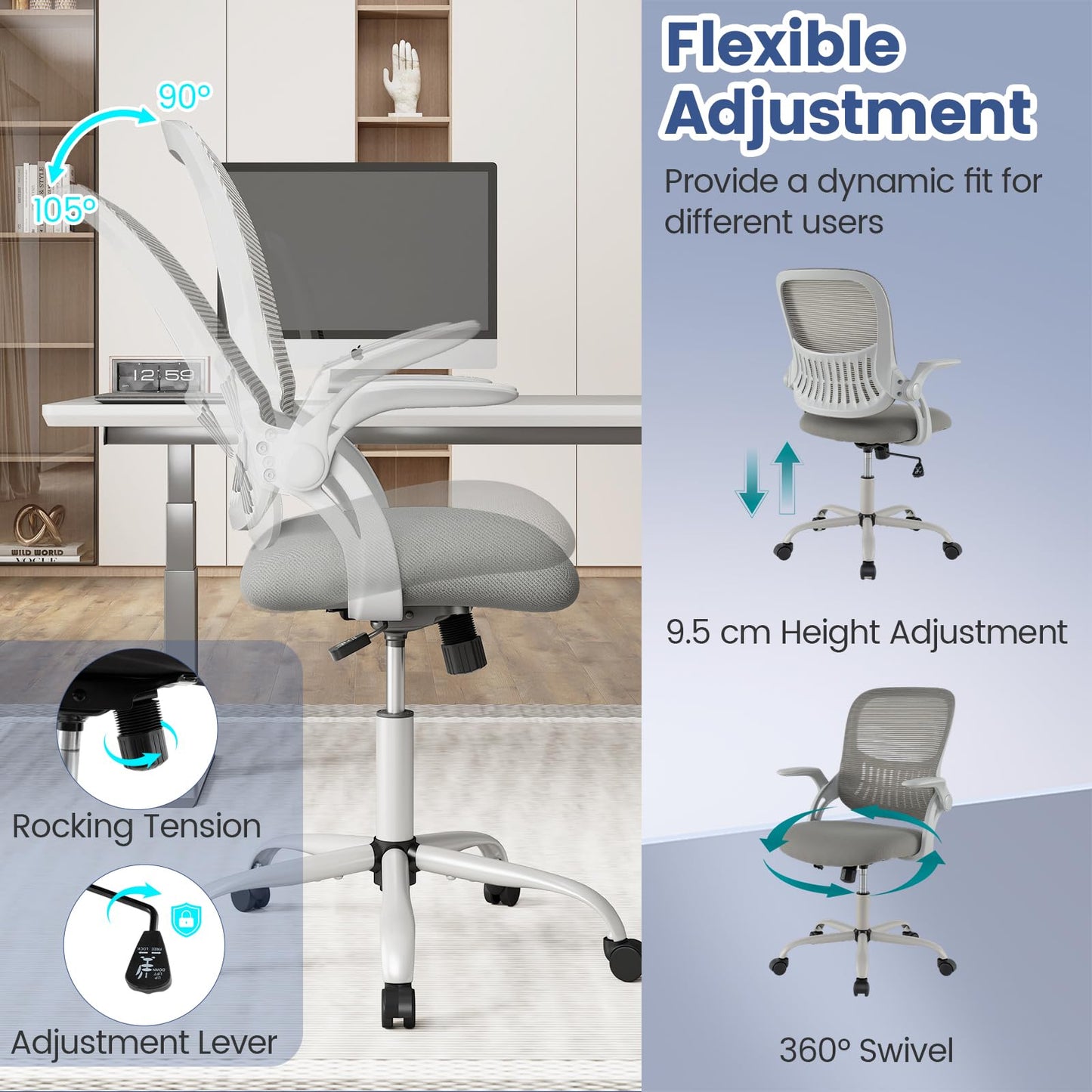 Mesh Office Chair, Height Adjustable Swivel Computer Desk Chair
